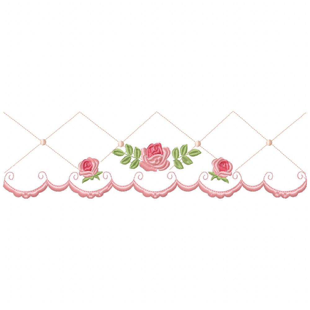 Flowers Delicate Border - Fill Stitch - Set of 2 Designs - Machine Embroidery Design