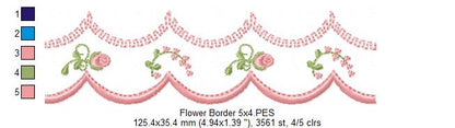 Cute Flowers Delicate Border - Fill Stitch - Machine Embroidery Design