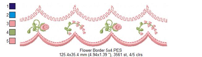 Cute Flowers Delicate Border - Fill Stitch - Machine Embroidery Design