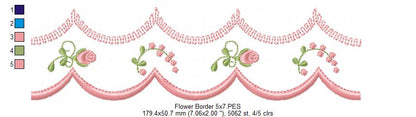 Cute Flowers Delicate Border - Fill Stitch - Machine Embroidery Design
