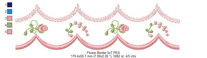 Cute Flowers Delicate Border - Fill Stitch - Machine Embroidery Design