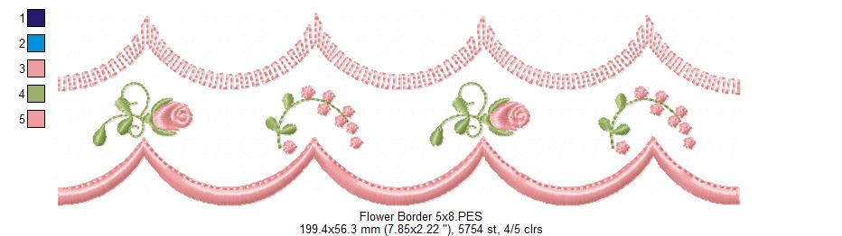 Cute Flowers Delicate Border - Fill Stitch - Machine Embroidery Design