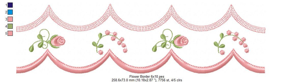 Cute Flowers Delicate Border - Fill Stitch - Machine Embroidery Design