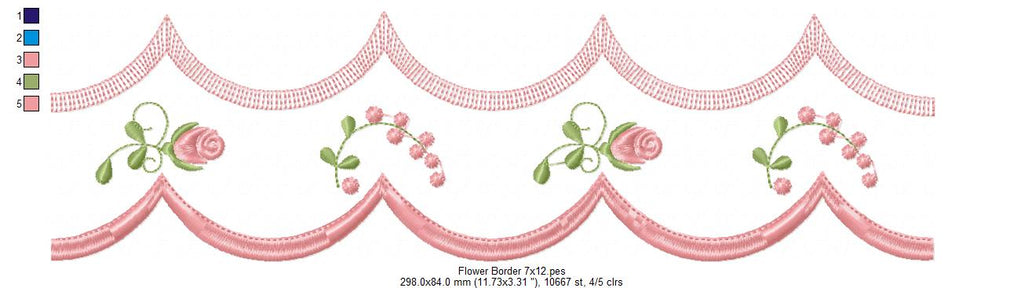 Cute Flowers Delicate Border - Fill Stitch - Machine Embroidery Design