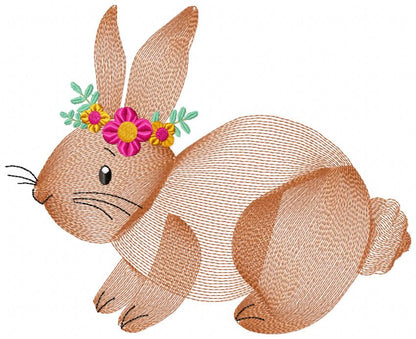 💐 Sweet Rippled Bunny & Blooms 🌼 – Rippled Stitch - Machine Embroidery Design