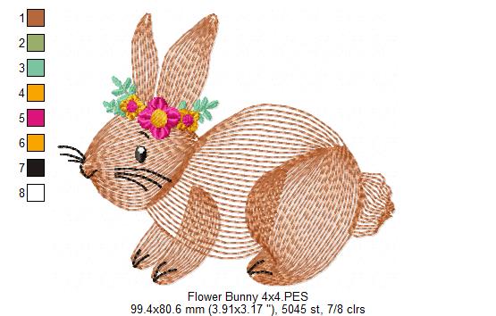 💐 Sweet Rippled Bunny & Blooms 🌼 – Rippled Stitch - Machine Embroidery Design