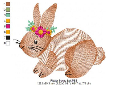 💐 Sweet Rippled Bunny & Blooms 🌼 – Rippled Stitch - Machine Embroidery Design