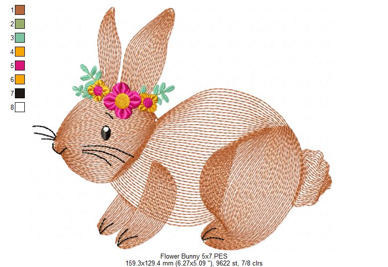 💐 Sweet Rippled Bunny & Blooms 🌼 – Rippled Stitch - Machine Embroidery Design
