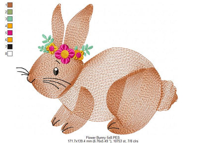 💐 Sweet Rippled Bunny & Blooms 🌼 – Rippled Stitch - Machine Embroidery Design