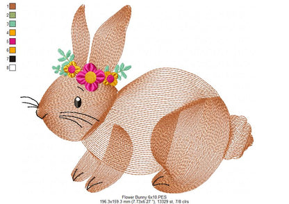 💐 Sweet Rippled Bunny & Blooms 🌼 – Rippled Stitch - Machine Embroidery Design