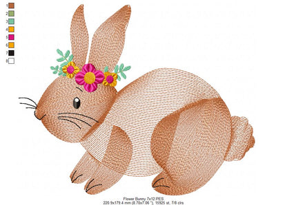 💐 Sweet Rippled Bunny & Blooms 🌼 – Rippled Stitch - Machine Embroidery Design