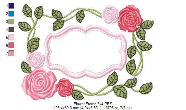 Roses Frame - Applique - Machine Embroidery Design