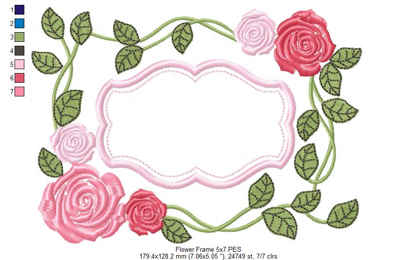 Roses Frame - Applique - Machine Embroidery Design