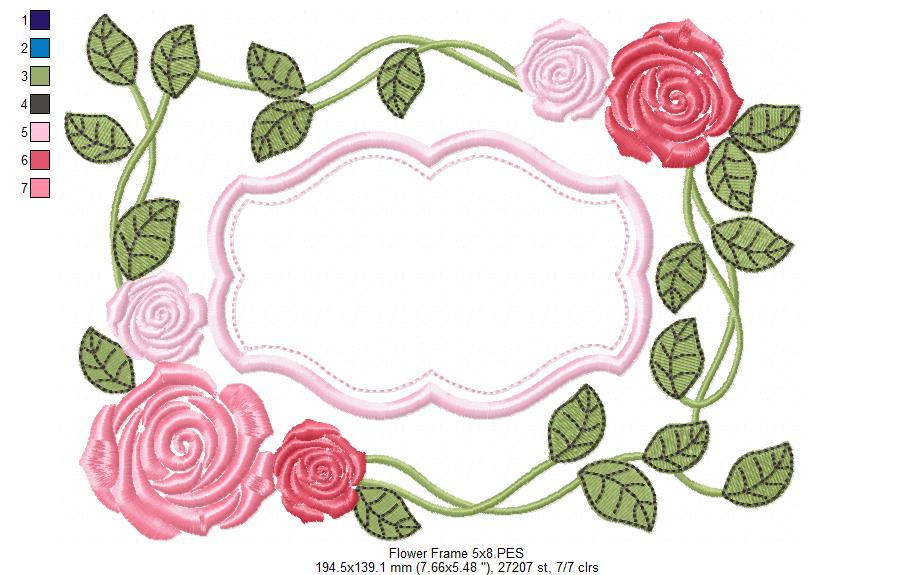 Roses Frame - Applique - Machine Embroidery Design