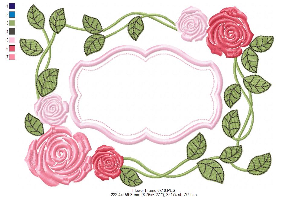 Roses Frame - Applique - Machine Embroidery Design