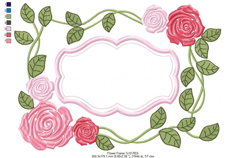 Roses Frame - Applique - Machine Embroidery Design