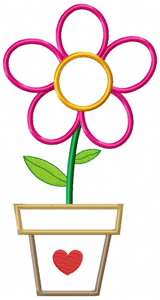 Sweet Flower in Pot - Appliqué – Machine Embroidery Design