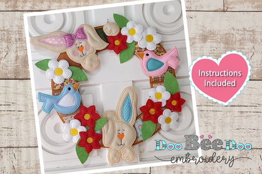 Flower garland with rabbits - ITH Project - Machine Embroidery Design