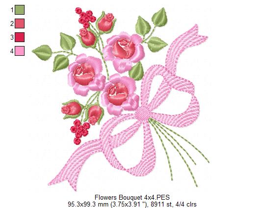 Rose Flowers Bouquet - Fill Stitch - Machine Embroidery Design