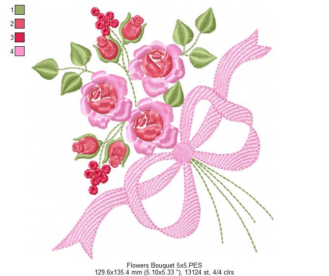 Rose Flowers Bouquet - Fill Stitch - Machine Embroidery Design