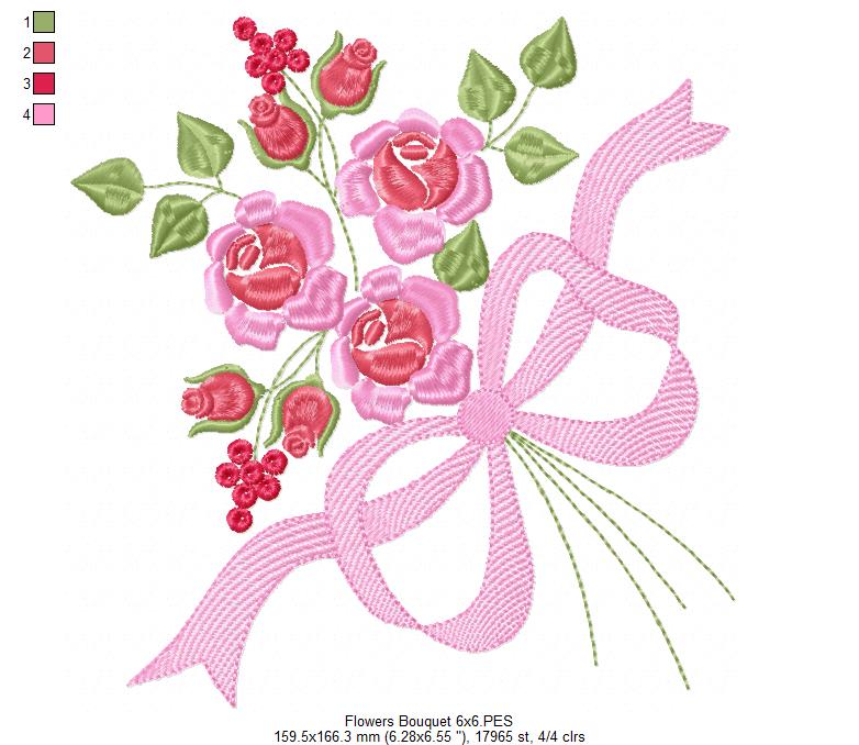 Rose Flowers Bouquet - Fill Stitch - Machine Embroidery Design