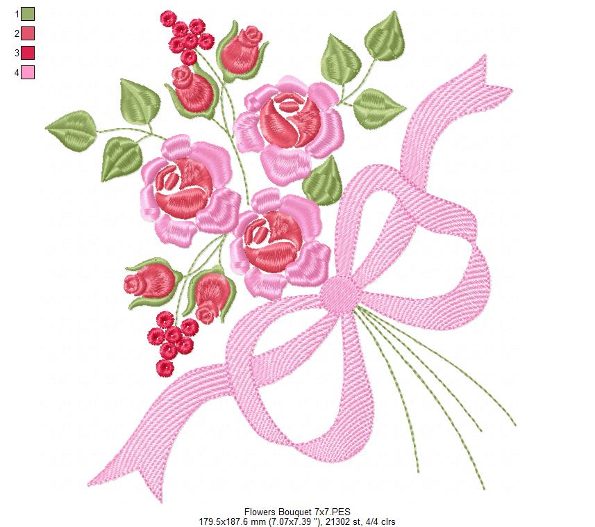 Rose Flowers Bouquet - Fill Stitch - Machine Embroidery Design