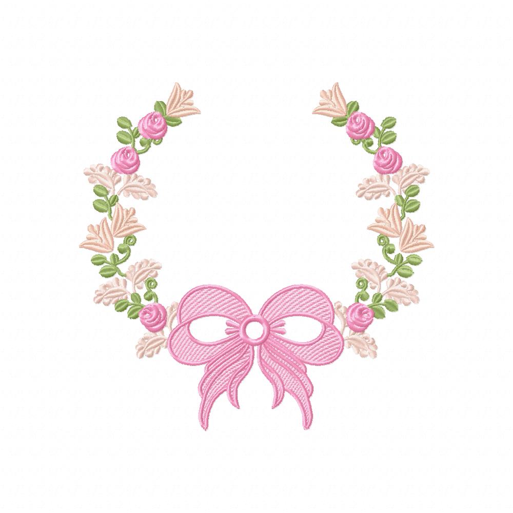 Delicate Floral Frame with Bow - Fill Stitch - Machine Embroidery Design