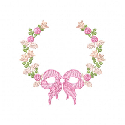Delicate Floral Frame with Bow - Fill Stitch - Machine Embroidery Design