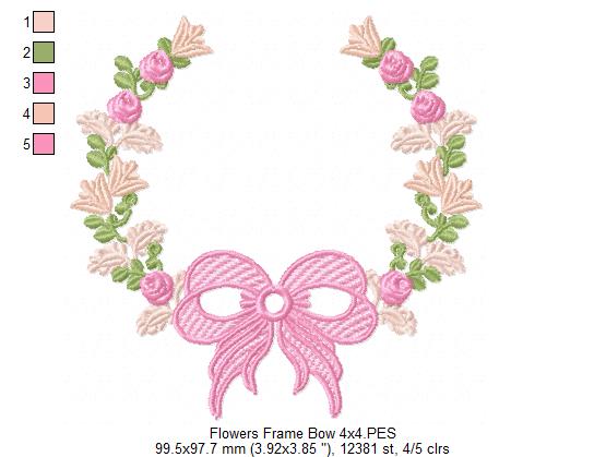 Delicate Floral Frame with Bow - Fill Stitch - Machine Embroidery Design