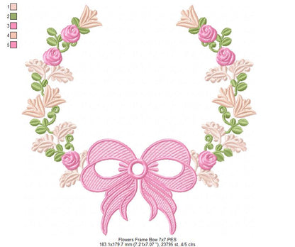 Delicate Floral Frame with Bow - Fill Stitch - Machine Embroidery Design