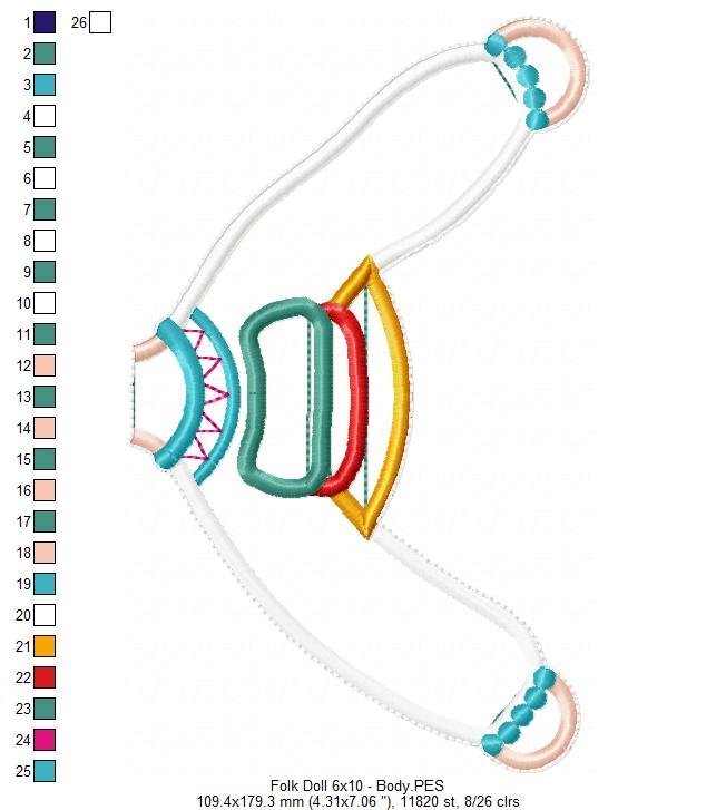 Folk Spring Dolls Ornaments Set of 2 Designs - ITH Project - Machine Embroidery Design