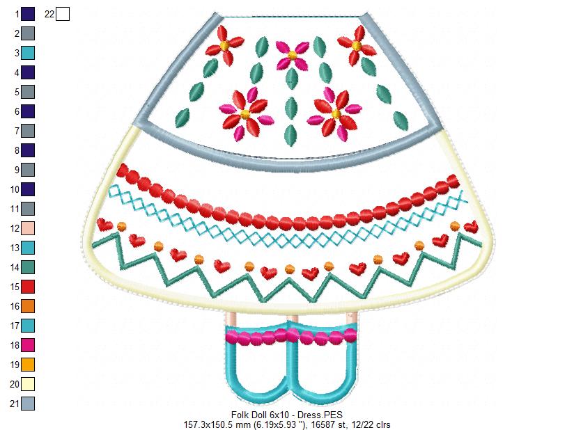 Folk Spring Dolls Ornaments Set of 2 Designs - ITH Project - Machine Embroidery Design