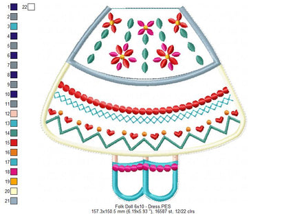 Folk Spring Dolls Ornaments Set of 2 Designs - ITH Project - Machine Embroidery Design