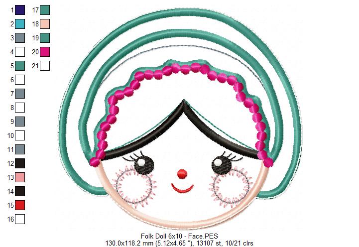 Folk Spring Dolls Ornaments Set of 2 Designs - ITH Project - Machine Embroidery Design