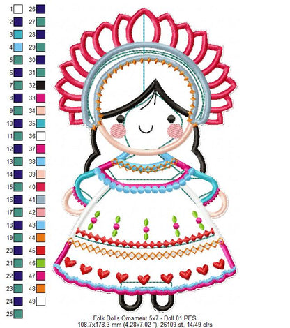 Folk Spring Dolls Ornament - ITH Project - Machine Embroidery Design
