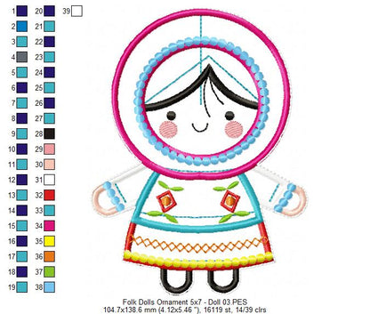Folk Spring Dolls Ornament - ITH Project - Machine Embroidery Design