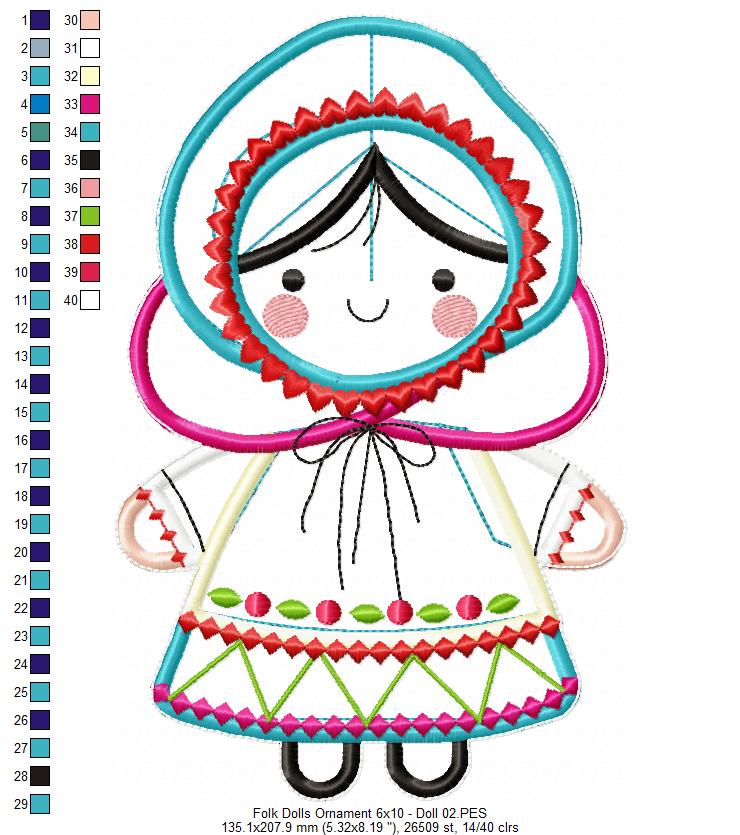 Folk Spring Dolls Ornament - ITH Project - Machine Embroidery Design