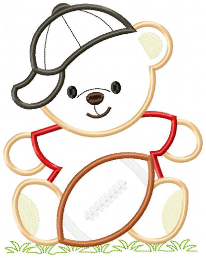 Cute Teddy Bear Football Player - Appliqué - Machine Embroidery Design