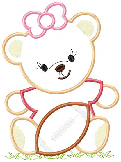 Sweet Football Teddy Girl – Appliqué - Machine Embroidery Design