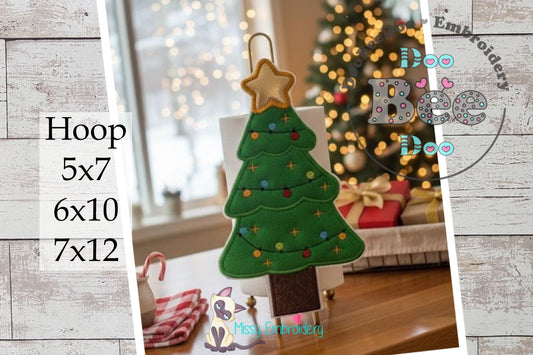 Christmas Tree Paper Towel Holder Cover – ITH Project – Machine Embroidery Design