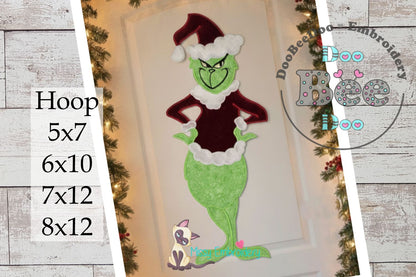 Tall Grinch Door Hanger – ITH Project – Machine Embroidery Design
