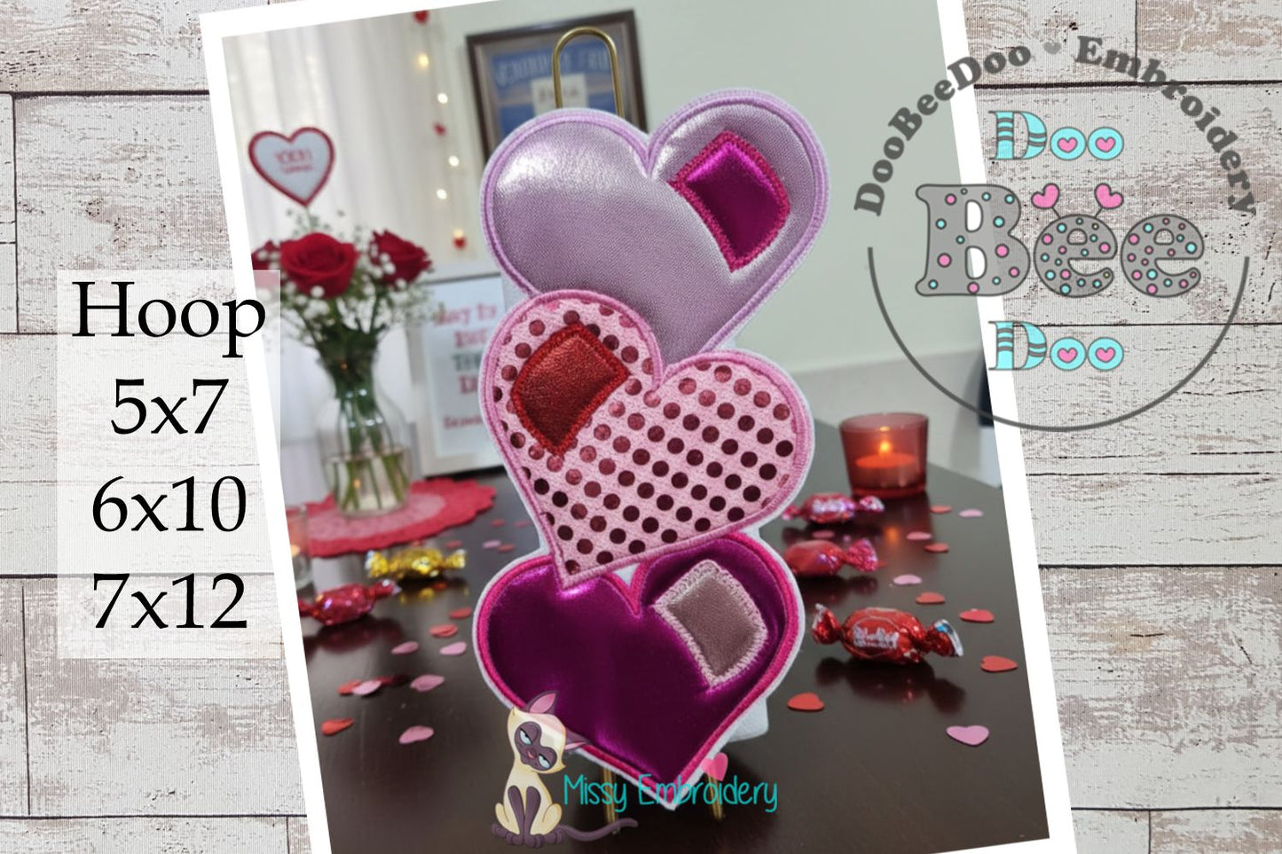 Three Hearts Stack Paper Towel Holder Cover - ITH Project - Machine Embroidery Design