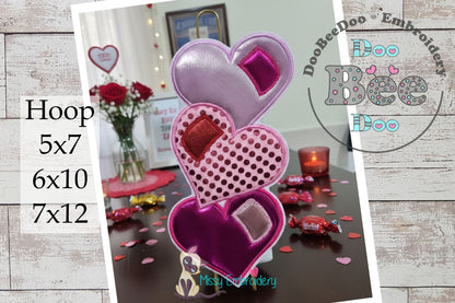 Three Hearts Stack Paper Towel Holder Cover - ITH Project - Machine Embroidery Design