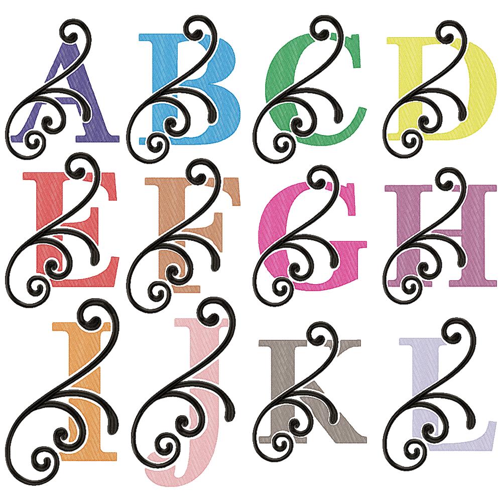 Flourish Alphabet Monogram - Fill Stitch - Machine Embroidery Design