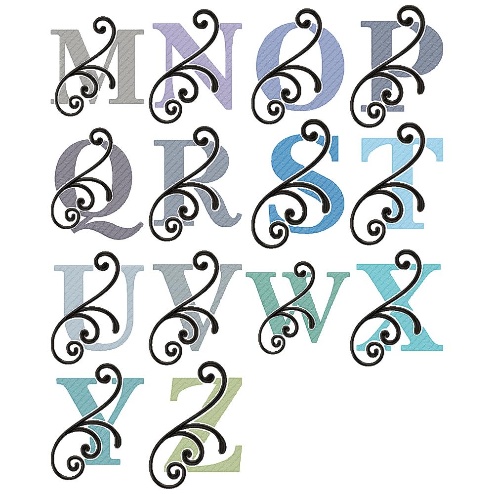 Flourish Alphabet Monogram - Fill Stitch - Machine Embroidery Design