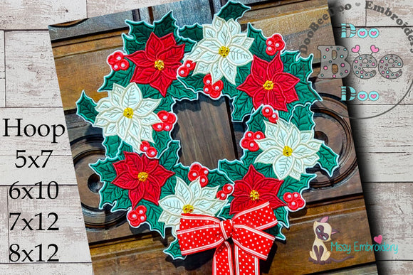 Christmas Poinsettia Wreath - ITH Project - Machine Embroidery Design