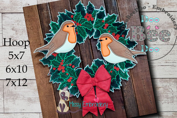 Christmas Robins Wreath - ITH Project - Machine Embroidery Design