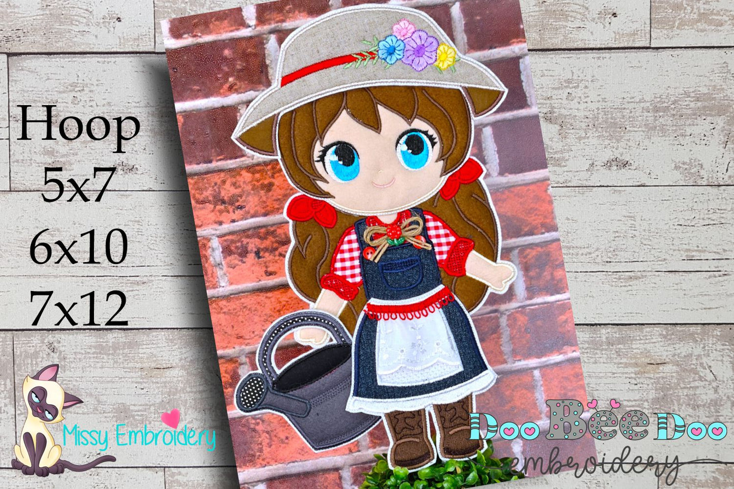 Country Girl with Watering Can - ITH Project - Machine Embroidery Design