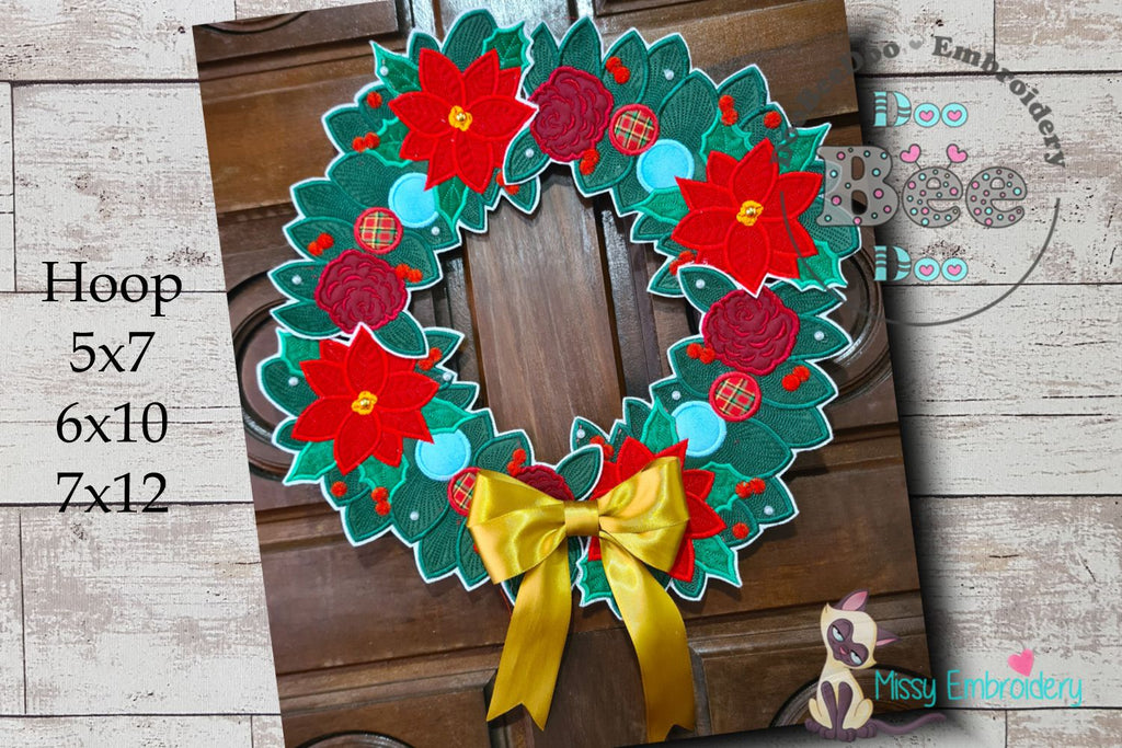 Christmas Wreath 2 - ITH Project - Machine Embroidery Design