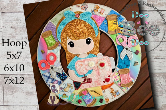 Sewing Girl Wreath - ITH Project - Machine Embroidery Design